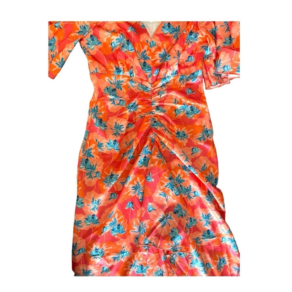 Little Mistress red floral gathered midaxi dress (Size 8, US 4): - Picture 3 of 10